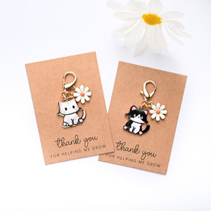 Llavero de Gato de Dibujos Animados con Pequeña Flor, Accesorio para Bolsos, Tarjeta de Agradecimiento en Inglés, Superventas - Product Image 5
