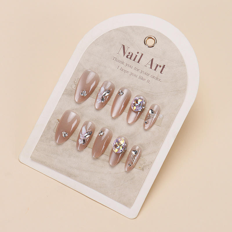 เล็บทำมือทรงหยดน้ำสั้นแบบ1710ทำมือขนาด M 10ชิ้นต่อเล็บ