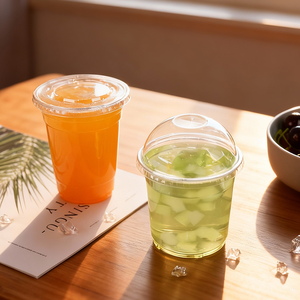 Vente en gros de gobelets en plastique PET transparents de 12 oz avec logo personnalisé, <span class=keywords><strong>fond</strong></span> rond de 98 mm de diamètre, avec couvercle, pour les magasins de boissons, les jus à emporter - Product Image 1