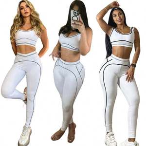 Conjunto Deportivo de Dos Piezas para Mujer, Verano 2026, con Rayas, Top Deportivo y Leggings para Gimnasio, Yoga, Correr - Product Image 5