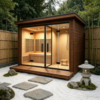 Sauna pour 3-4 personnes, douche vapeur, sauna en bois massif, sauna extérieur, équipements de douche, chauffage infrarouge, isolation en verre