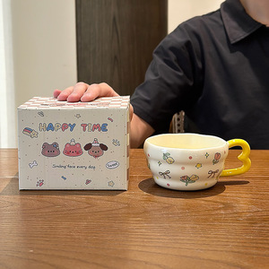 Taza de Leche con Diseño Floral, Tapa de Cerámica, Cuchara, Patrón de Dibujos Animados, Caja de Regalo, Regalo Creativo de Cumpleaños para Hombres - Product Image 3