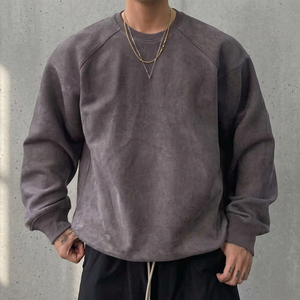 เสื้อสเวตเชิ้ตคอกลมโอเวอร์ไซส์สำหรับผู้ชาย แขนเสื้อแบบแร็กแลน สีพื้น เรียบง่าย สวมใส่สบาย ผ้าฝ้ายเฟรนช์เทอร์รี่ เหมาะสำหรับใส่ในฤดูใบไม้ร่วง - Product Image 3