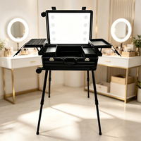 Valise de Maquillage à Roulettes en Plastique PC, Miroir Éclairé, Bluetooth, 4 Pieds Amovibles – Prix Usine Chine, Vente en Gros