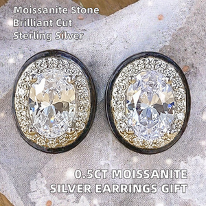Truestar S925 Sterling Silver Plated 18K White Gold Oval <b>Bag</b> <b>Stud</b> Earrings 0.5Carat Moissanite Women's Trendy Wedding Gift - Product Image 2