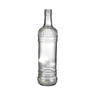 Botellas de vidrio de licor de Vodka de whisky de espíritu de pedernal de alta calidad con acabado en relieve para embalaje de cartón de licor de Ron de marca