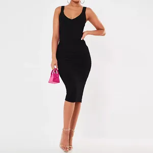 Weixin Tall Black Slinky Midi Dress