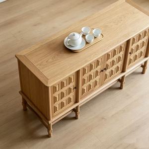 Light Oak <b>Sideboard</b> 4-Door Raised Panel Mid Century Modern Credenza Living Room Cabinet <b>Storage</b> Furniture - Product Image 2
