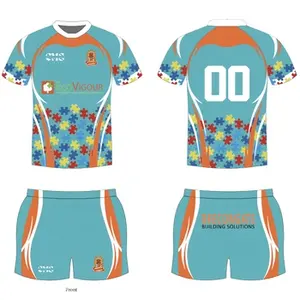 Conjunto de uniforme de rugby com serviço de design personalizado, camisas lisas por atacado para rugby e futebol, shorts para equipe