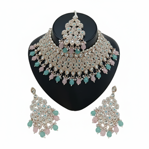 <b>Silver</b> Plated Brass Zircon Ethnic Bridal Engagement Wedding Party Gift Jewelry Set <b>Choker</b> Necklace Drop Earrings Tikka High - Product Image 2