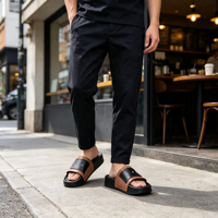 Sandales décontractées pour hommes, plateforme épaisse, style vintage, double boucle métallique, respirantes, en similicuir PU, antidérapantes, pour intérieur et extérieur