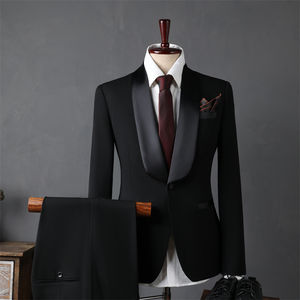 पुरुषों के क्लासिक स्लिम फिट सिंगल ब्रीस्टेड वेडिंग सूट सेट कोरियन स्टाइल ग्रूममेन आउटफिट पोशाक पोशाक बटन विरोधी-झुर्रियों - Product Image 4