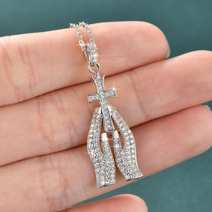 High Quality Jewelry 14k Gold Filled Copper Micro Insert Zircon Ladies Women Religious Hand Redemption <b>Cross</b> Necklace - Product Image 4