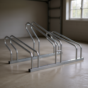 Soporte de bicicletas independiente plateado para 3 bicicletas, de acero galvanizado con recubrimiento en polvo, para montaje en suelo. - Product Image 2