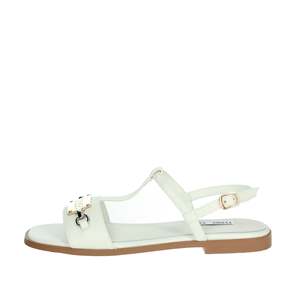 Sandales plates Ferre Donna F-251 en cuir blanc à bride en T pour femme – Chaussures d'été - Product Image 1