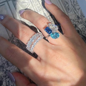 Bague coréenne de luxe légère et tendance, avec diamant grand format et éclat lumineux, coloris assortis <span class=keywords><strong>blanc</strong></span>, <span class=keywords><strong>bleu</strong></span> clair et <span class=keywords><strong>bleu</strong></span> foncé, style Little Red Book Explosions - Product Image 2
