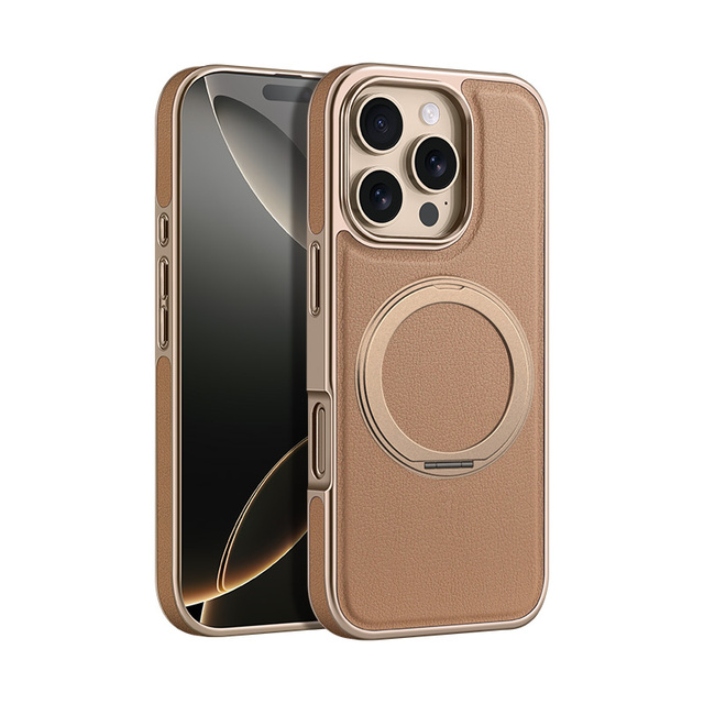 Luxury Electroplated PU Leather Magnetic Phone Case for iPhone 13 14 15 16 Pro Max With 360° Rotating Stand Protective Cover