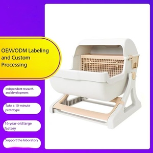 Caja de arena para gatos de lujo con tapa abierta, productos de plástico de limpieza profunda de gran tamaño, sin necesidad de arena, inodoro para gatos - Product Image 5