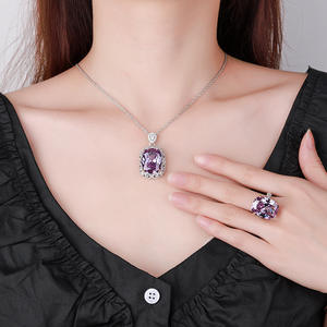 Champagne <span class=keywords><strong>Purple</strong></span> Fat Zircon Jewelry Set New Bird's Nest Cut Main Stone 15*20-Joyería de moda - Product Image 2