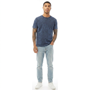 T-shirts en coton tricotés épais pour hommes, style vintage délavé à l'acide, coupe classique, avec logo personnalisé, effet délavé minéral, style streetwear rétro - Product Image 1