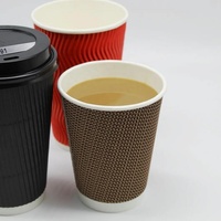 Gobelets ondulés jetables en papier kraft biodégradable et écologique, imprimés flexo, design personnalisé, simple/double paroi, 8oz, 12oz, 16oz