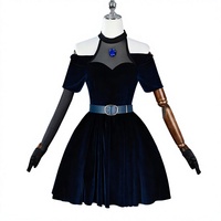 Alien Stage Mizi Cosplay-Kleid für Damen, dunkelblauer, schulterfreier Samtrock mit Accessoires für Halloween-Party, Karneval