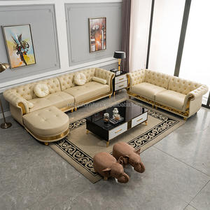 Ensemble de canapés <span class=keywords><strong>d</strong></span>écoratifs dorés de luxe Offres Spéciales Canapé moderne en cuir en forme de L 1 2 3 4 places Canapé <span class=keywords><strong>d</strong></span>'angle à <span class=keywords><strong>boucle</strong></span> de style italien avec chaise - Product Image 4