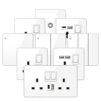 Grand panneau de luxe en verre, interrupteur mural électrique, prise 2 gang USB-C 13A, design britannique, noir