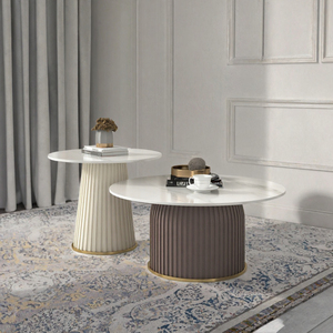Modern Movable Multifunction Coffee <b>Table</b> Set <b>Round</b> Center <b>Table</b> Metal Frame Pleated Leg Living Room Furniture - Product Image 3