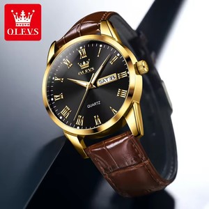   Montre-bracelet pour homme 5892, affichage double calendrier, montre classique, étanche, bracelet en cuir, montre à quartz pour homme - Product Image 4