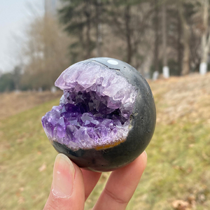 Sfera di Ametista Naturale all'Ingrosso, Geode di Alta Qualità, Sfera di Cristallo Druzy, Pietra <span class=keywords><strong>Sorriso</strong></span> a Bocca Aperta per Guarigione e Arredamento Casa - Product Image 2