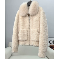 Nouvelle veste en fourrure de mouton véritable à la mode avec fermeture éclair, pour femmes, hiver, chaude, col en fourrure de renard 100%, manteau en fourrure de mouton