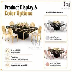 Table de réception rectangulaire moderne en acier inoxydable noir avec piétement en forme de boîte pour mariage, banquet, vente en gros - Product Image 4