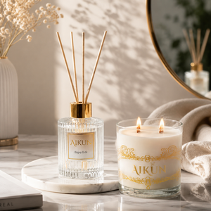 AIKUN Wholesale Factory Direct Premium Handmade Soy Wax Reed Diffuser Glass Scented <b>Candles</b> <b>Set</b> for Home Decoration <b>Gift</b> Shop - Product Image 1