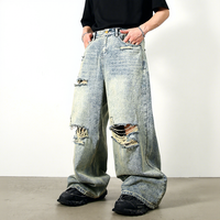 Jean baggy homme 2026 en gros, style rétro vintage, denim déchiré, streetwear, avec trous aux genoux, coupe oversize, logo personnalisé