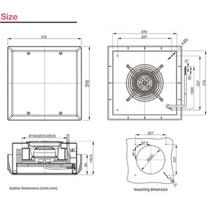 Holafan 310*310*140.6mm Ventilatore da Tetto per Sistema di Ventilazione, Filtro Superiore per Armadietto - Product Image 3