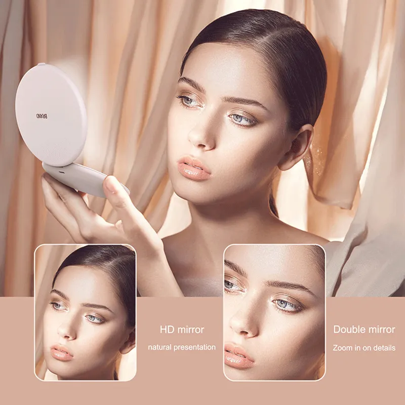 Foldable Led Light Cosmetic Usb Rechargeable Portable Travel Handheld Pocket Custom Logo Makeup Mirror