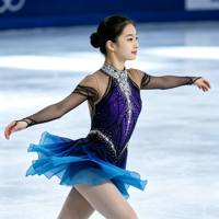 Robe de patinage artistique à col halter dégradé bleu violet, costume en maille à manches longues et strass pour femmes et filles, compétition et spectacle sur glace