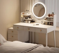Coiffeuse de chambre moderne et simple avec bureau intégré, meuble de maquillage intelligent et rangement, miroir de petite taille inclus