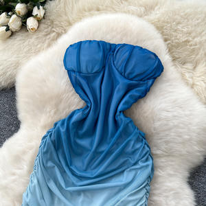 Vestido de verano para mujer, sexy, sin mangas, degradado de color, plisado, con cintura, de malla, estilo cola de pez, a la moda - Product Image 2