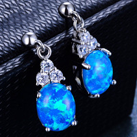 Boucles d'oreilles solitaires en argent 925 avec opale bleue pour femmes, bijoux en opale de feu mexicaine