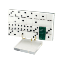 Dominos en acrylique bicolores vert et blanc avec paillettes, jeux de société classiques, dominos assortis double 6, coffret cadeau de 28 tuiles