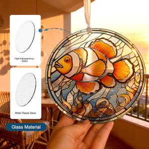 Blue Ocean Clownfish Sun Catcher Waterweed Stain Glass <b>Panel</b> <b>Window</b> Hanging Outdoors Decoration Birthday Gift for Women - Product Image 4