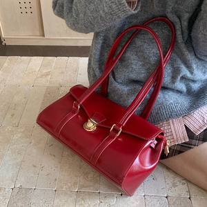 Red Women's Shoulder Bag Claret Color <b>Snap</b> <b>Fasteners</b> Zippered Pocket Everyday Use - Product Image 4