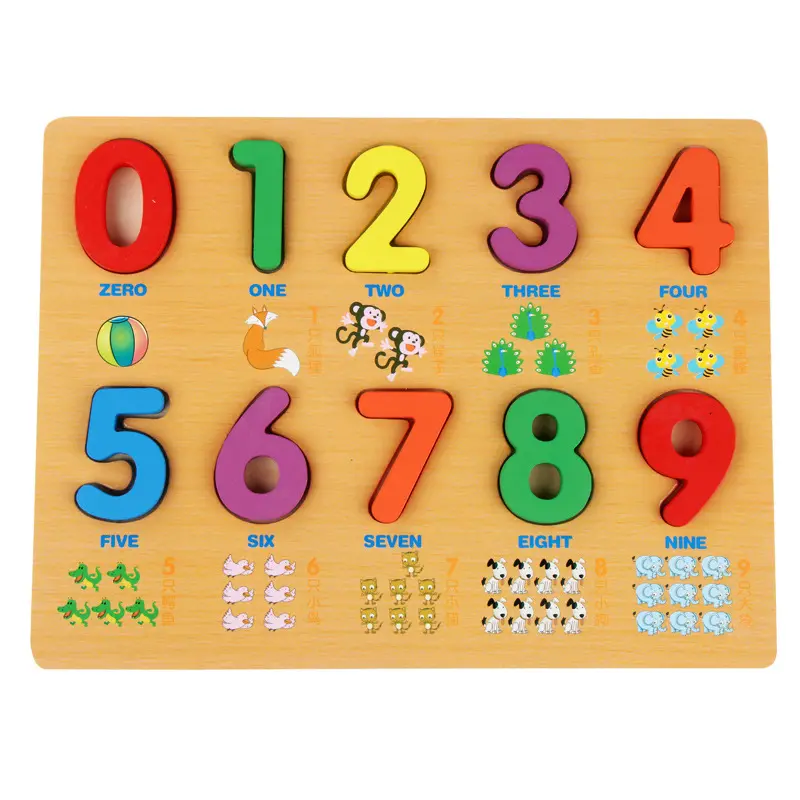 Puzzle en bois pour enfants, chiffres 1 3 6 ans, jouets avec lettres, poignée à main, jouets en bois pour enfants