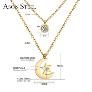 <b>China</b> Fashion Stainless Steel Double Chain Zircon Wholesale Price Moon Star 24K Gold Silver Plated Jewelry Necklace - Product Image 4