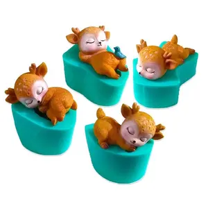 3d Sleeping Deer ซิลิโคนแม่พิมพ์สบู่ Diy ยิปซั่มเรซินแม่พิมพ์ช็อกโกแลต Fondant เค้กตกแต่งเครื่องมือ Sika Deer ช็อกโกแลตซิลิโคน