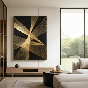 Quadro Moderno Geometrico a Stella in Rilievo Oro e Nero su Tela per Arredamento di Lusso - Product Image 3