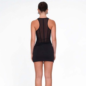 Body de malla sin mangas para mujer con cremallera frontal, color liso, elástico y transparente, ideal para fiestas nocturnas. - Product Image 4