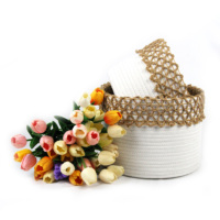 Petit panier tissé avec sacs-cadeaux et rubans Panier en corde de coton pour le stockage de jouets Paniers cadeaux avec poignées pour l'organisation d'articles divers